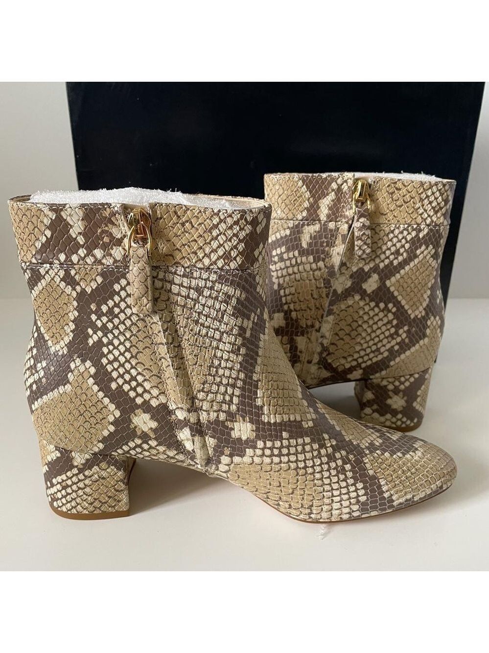 Nib Ralph Lauren Wynne II Python Embossed Leather Block Heel Booties Boots - Picture 12 of 16